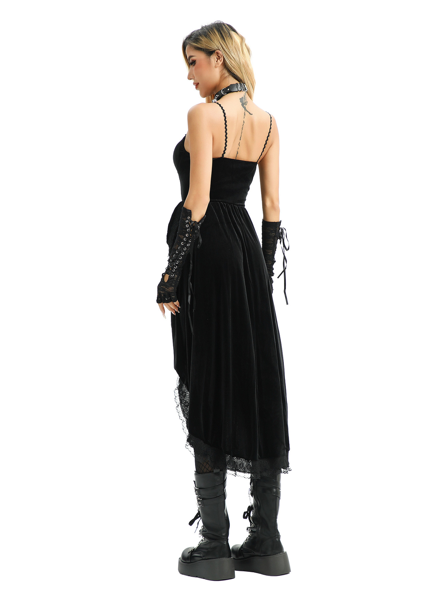 Gothic Punk Velvet Slip Dress Darkwear Halloween Cosplay Club Party Costume